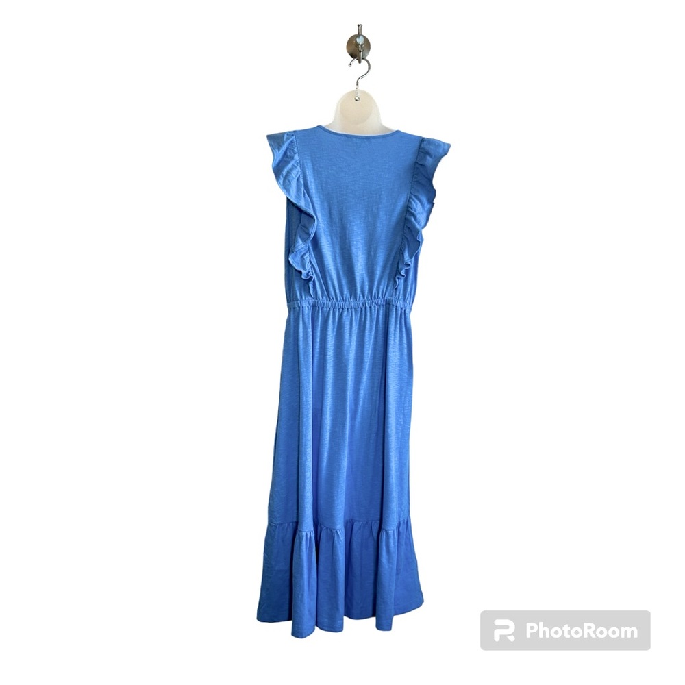 LOFT Women’s Ruffle Tiered Cap Sleeve Midi Dress size Large Summer Lake Blue - Picture 4 of 5